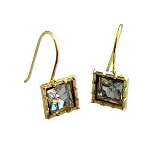 Princess Cut Simulated Diamond & Gold Drop Earrings For Bridesmaids, Wedding